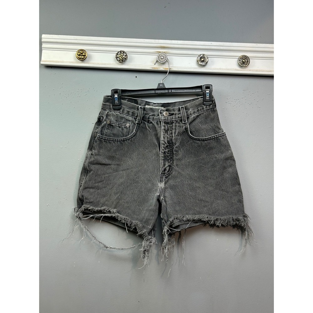 County Seat Denim Shorts Womens 27 Faded Black Relaxed Fit Distressed Cut Off